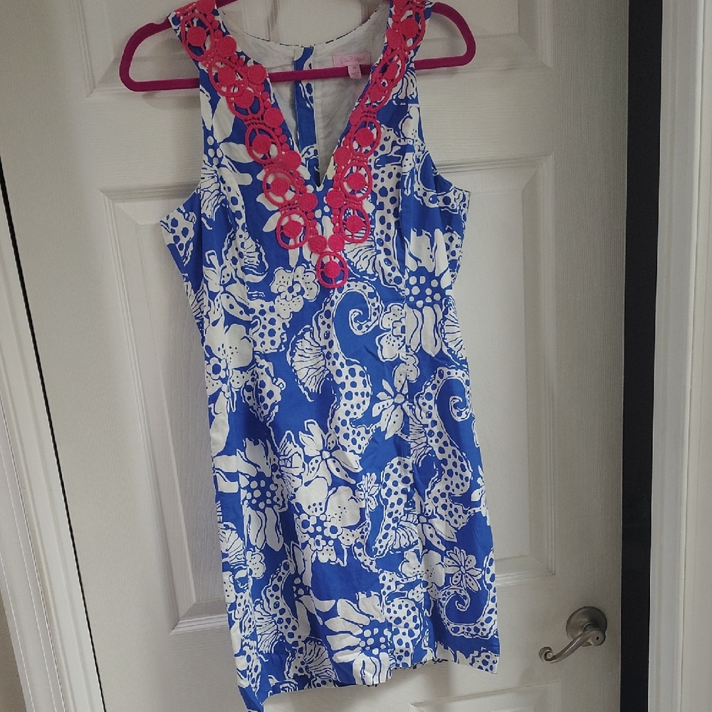 Lilly Pulitzer Blue and White Dress with Pink Details